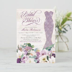 Glam Gown Rustic Floral Lavender Brautparty Einladung
