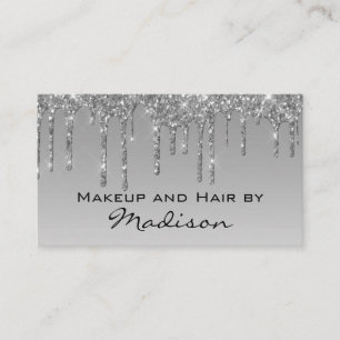 Glam Grau Silber Glitter-Tropfen Visagist Visitenkarte