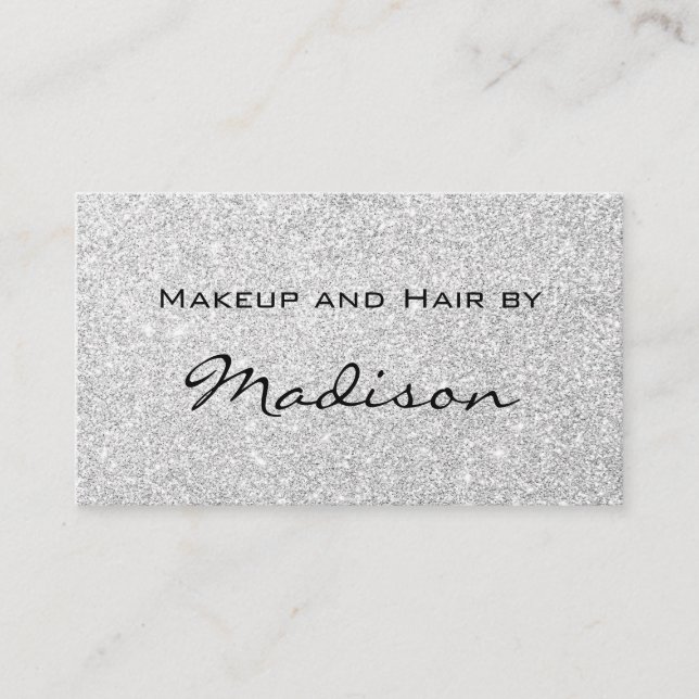 Glam Gray Silver Glitzer Glitzern Makeup Artist Visitenkarte (Vorderseite)