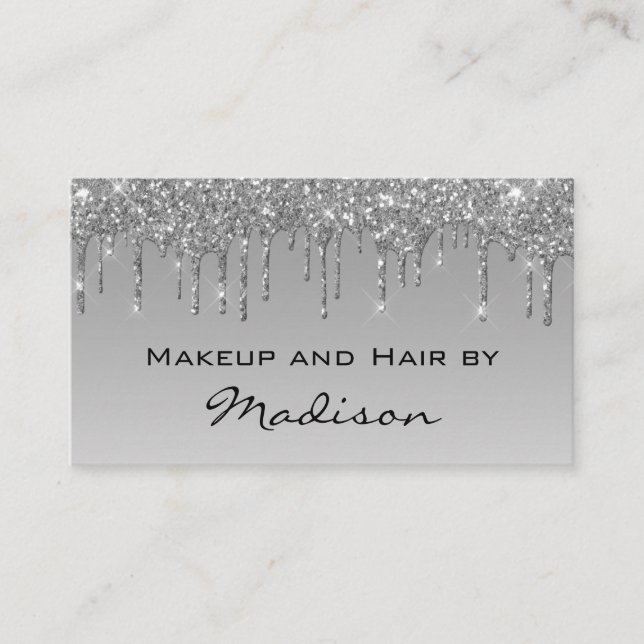Glam Gray Silver Glitzer Tropfens Makeup Artist Visitenkarte (Vorderseite)