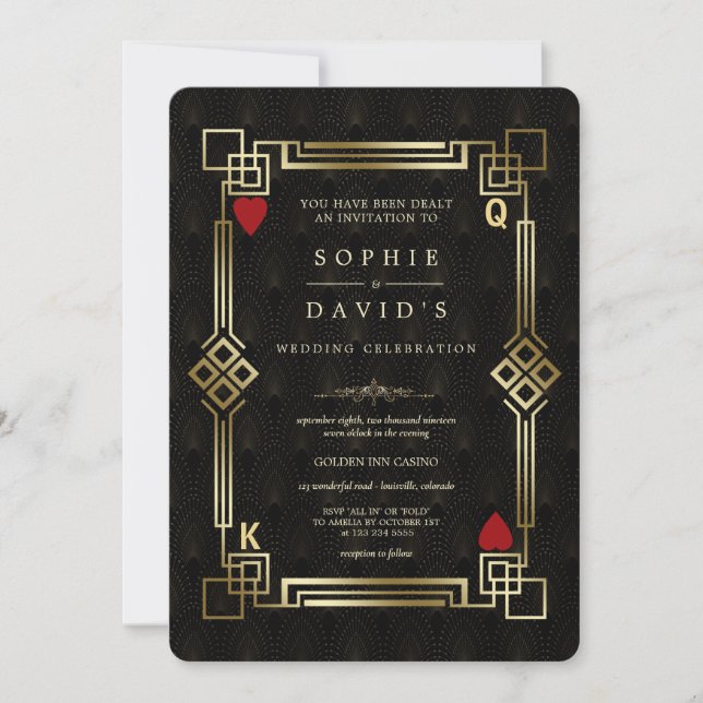Glam Great Gatsby Casino Poker Las Vegas Wedding Einladung (Vorderseite)