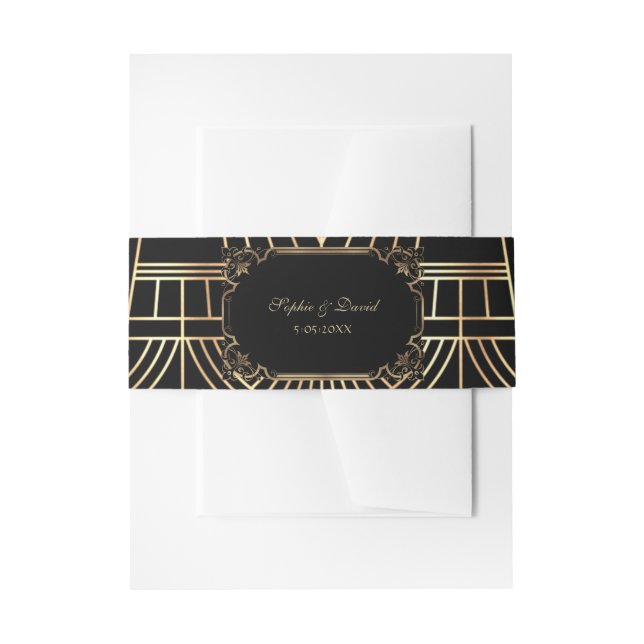 Glam Great Gatsby Gold Black Art Deco Hochzeit Einladungsbanderole (Vorderseite Beispiel)