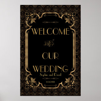 Glam Great Gatsby Gold Black Mariage Affiche de bi