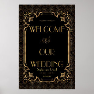 Glam Great Gatsby Gold Black Wedding Willkommensze Poster