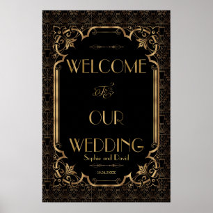 Glam Great Gatsby Gold Schwarz Hochzeit Willkommen Poster
