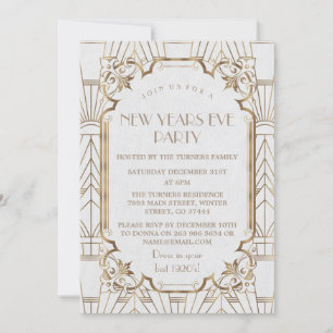 Glam Great Gatsby White 20s Silvester Party Einladung