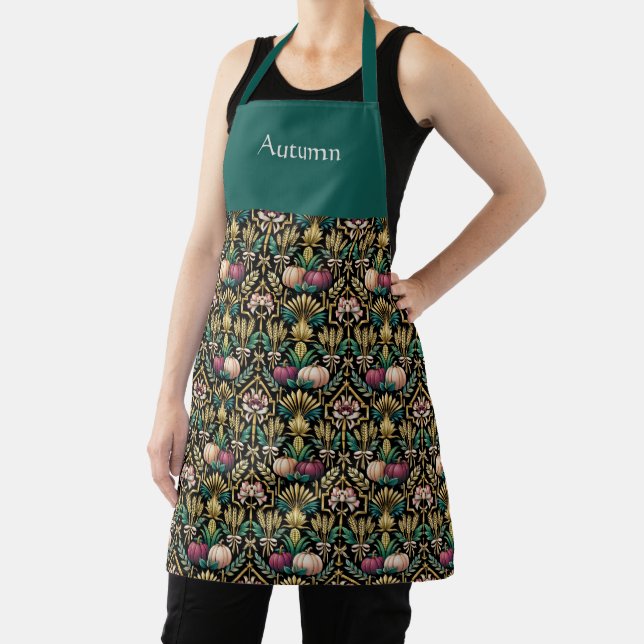 Glam Green Autumn Harvest Art Deco Personalized Schürze (InSitu)