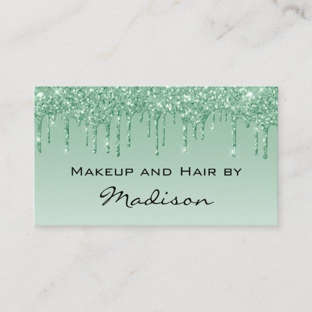 Glam Green Drilling Glitzer Tropfen Makeup Artist Visitenkarte (Vorderseite)