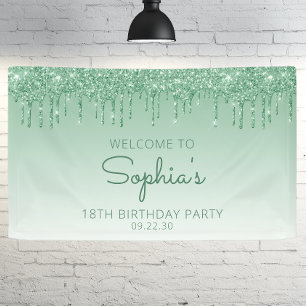 Glam Green Glitzer Tropfen 18. Geburtstagsparty Banner