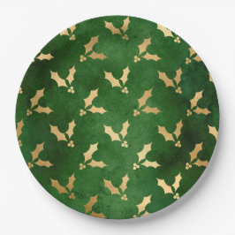 Glam Green Gold Holly Weihnachten Pappteller