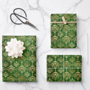Glam Green Gold Muster Weihnachten Geschenkpapier Set