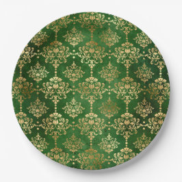Glam Green Gold Muster Weihnachten Pappteller