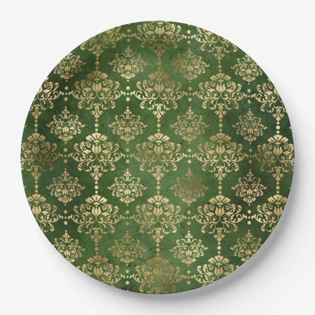 Glam Green Gold Muster Weihnachten Pappteller (Vorderseite)