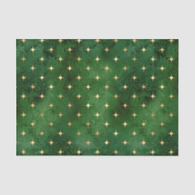Glam Green Gold Stars Weihnachten Seidenpapier (Vorderseite)