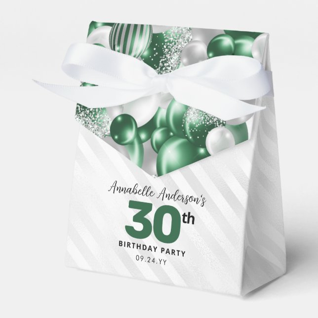 Glam Green Silver Balloon Glitzer Gunst Birthday Geschenkschachtel (Vorderseite)