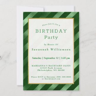 Glam Green Stripe Muster Geburtstag Einladung