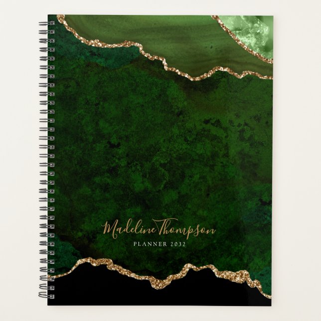 Glam Green Velvet Agate Géode Gold Script (Devant)