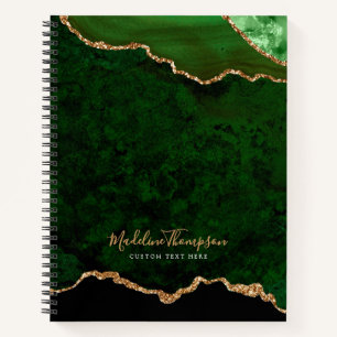 Glam Green Velvet Agate Geode Gold Script Notizbuch