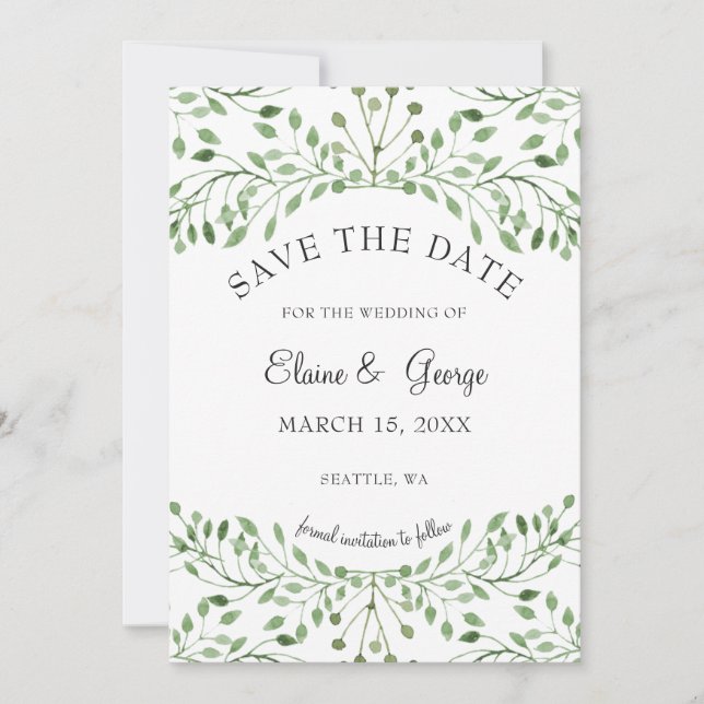Glam Greenery mariage enregistrer les cartes de da (Devant)
