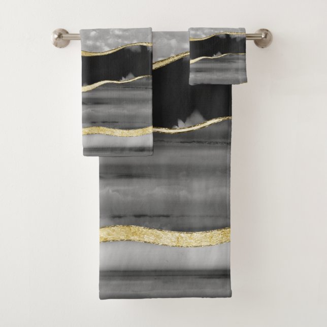 Glam Gris Noir Blanc Agate Or Gris #1 #gem   (En situation)
