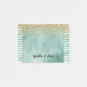 Glam Grüne Weiße Streifen Gold Glitter Post-it Klebezettel
