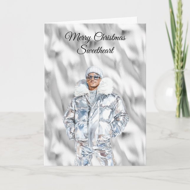 Glam Guy Silver Christmas Karte (Vorderseite)