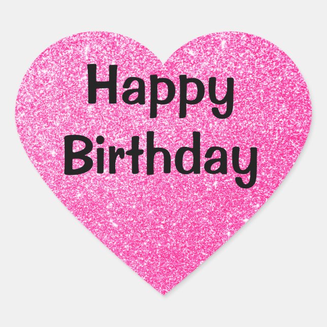 Glam Happy Birthday Black Hot Pink Glitzer Sparkle Herz-Aufkleber (Vorderseite)