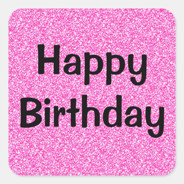 Glam Happy Birthday Black Hot Pink Glitzer Sparkle Quadratischer Aufkleber (Vorderseite)