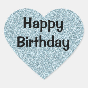 Glam Happy Birthday Blue Silver Glitzer Glitzern Herz-Aufkleber