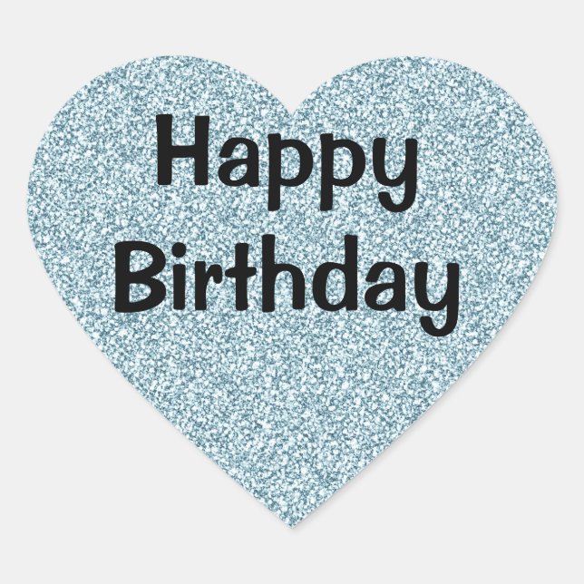 Glam Happy Birthday Blue Silver Glitzer Glitzern Herz-Aufkleber (Vorderseite)
