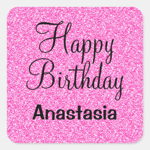 Glam Happy Birthday Hot Pink Glitter Funkel Name Quadratischer Aufkleber