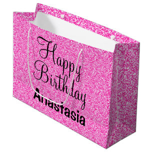 Glam Happy Birthday Hot Pink Glitzer Sparkname Große Geschenktüte