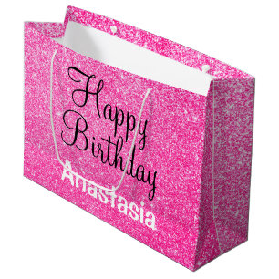 Glam Happy Birthday Hot Pink Glitzer Sparkname Große Geschenktüte