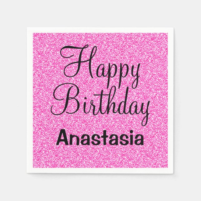 Glam Happy Birthday Hot Pink Glitzer Sparkname Serviette (Vorderseite)