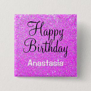 Glam Happy Birthday Lila Glitzer Sparkle Name Button