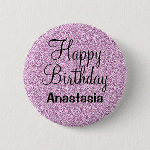 Glam Happy Birthday Lila Glitzer Sparkle Name Button