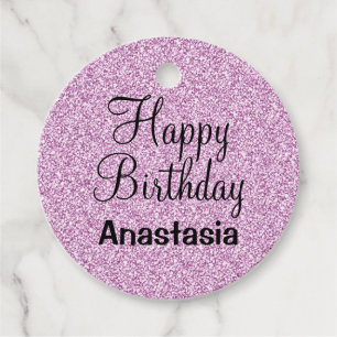 Glam Happy Birthday Lila Glitzer Sparkle Name Geschenkanhänger