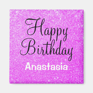 Glam Happy Birthday Lila Glitzer Sparkle Name Magnet