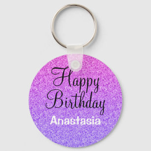 Glam Happy Birthday Ombre Lila Glitzer Glitzern Schlüsselanhänger