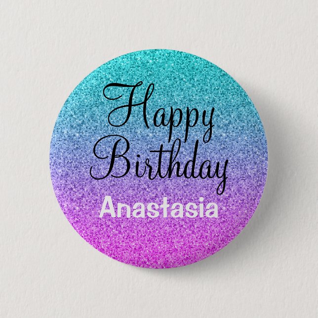 Glam Happy Birthday Ombre Pink Lila Glitzer Button (Vorderseite)