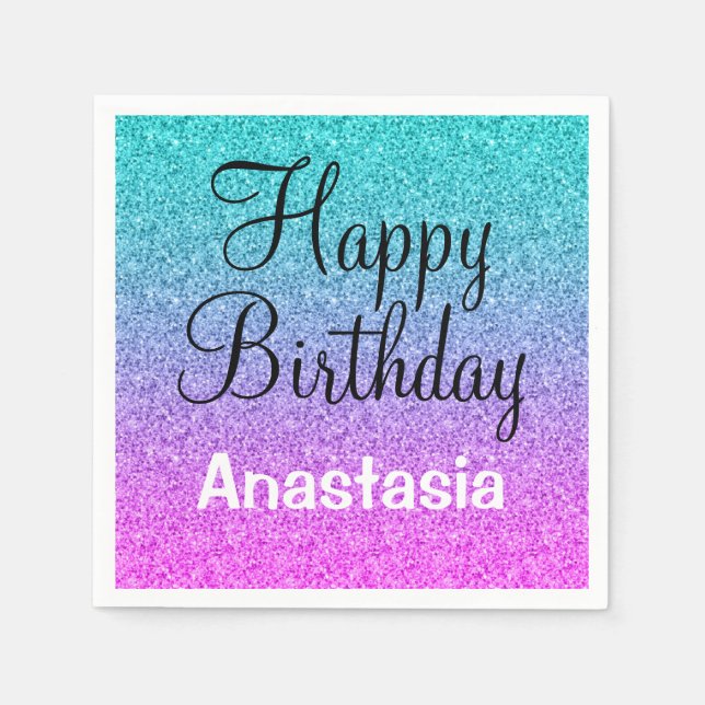 Glam Happy Birthday Ombre Pink Lila Glitzer Serviette (Vorderseite)