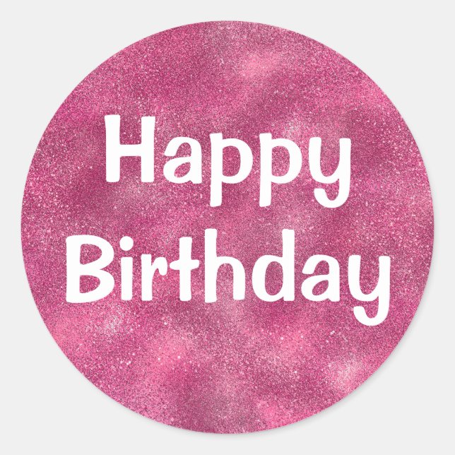 Glam Happy Birthday White Lila Glitzer Glitzern Runder Aufkleber (Vorderseite)