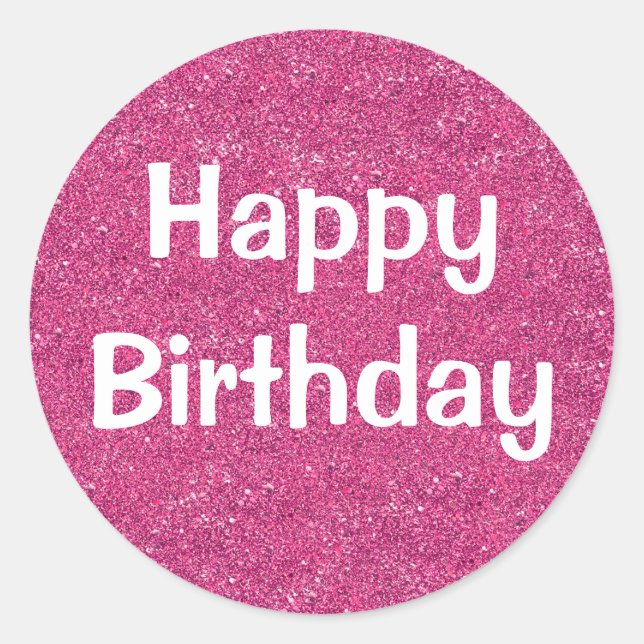 Glam Happy Birthday White Lila Glitzer Glitzern Runder Aufkleber (Vorderseite)