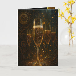 Glam Happy New Year Steampunk Champagne  Karte