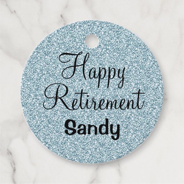 Glam Happy Retirement Blue Silver Glitzer Glitzern Geschenkanhänger (Vorderseite)