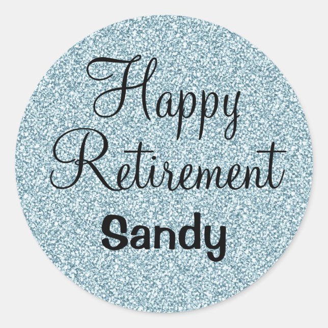 Glam Happy Retirement Blue Silver Glitzer Glitzern Runder Aufkleber (Vorderseite)