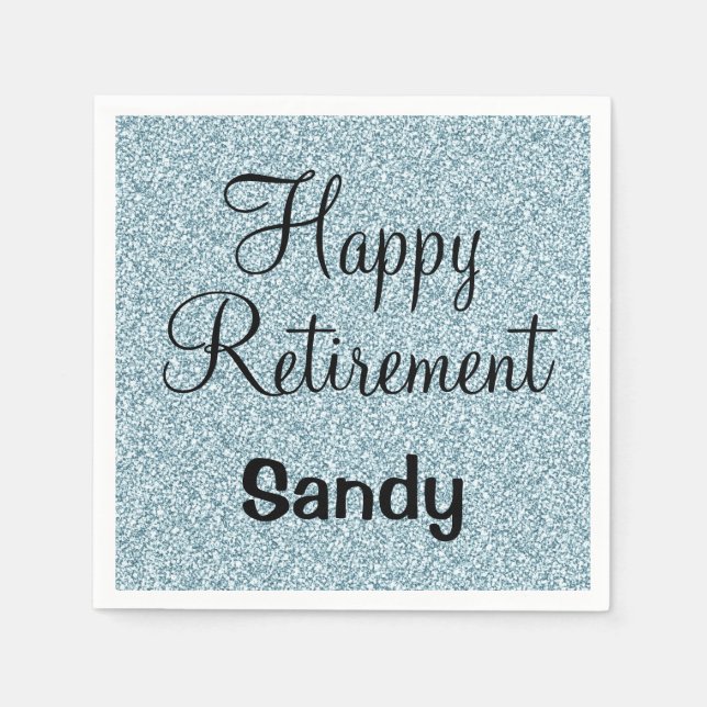 Glam Happy Retirement Blue Silver Glitzer Glitzern Serviette (Vorderseite)