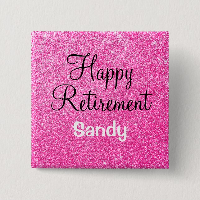 Glam Happy Retirement Hot Pink Glitzer Sparkor Button (Vorderseite)