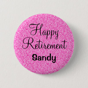 Glam Happy Retirement Hot Pink Glitzer Sparkor Button