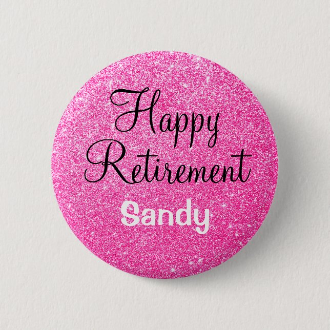Glam Happy Retirement Hot Pink Glitzer Sparkor Button (Vorderseite)